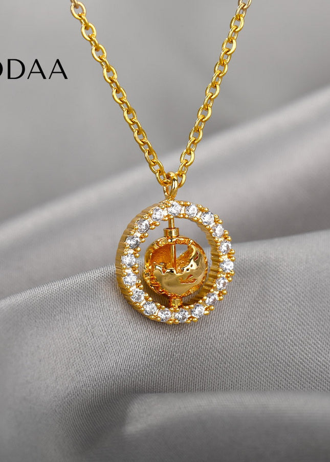 Dime Pendant Necklace | Gold Zirconia Chain - Gold - Necklaces