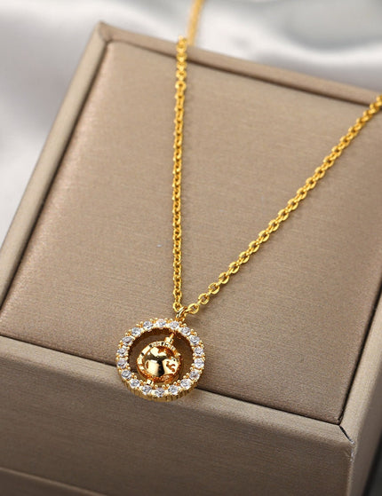Dime Pendant Necklace | Gold Zirconia Chain - Gold - Necklaces