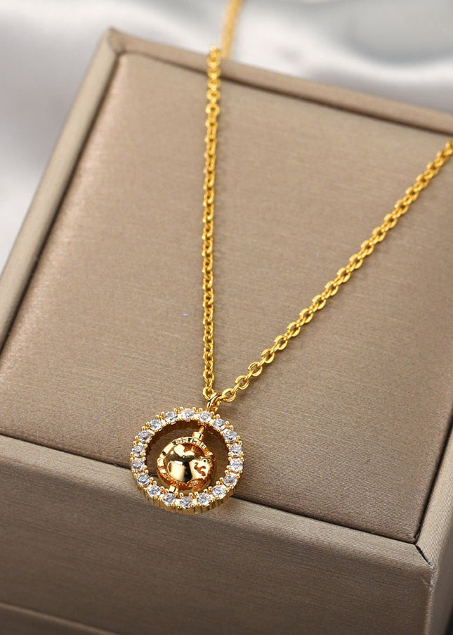 Dime Pendant Necklace | Gold Zirconia Chain - Gold - Necklaces