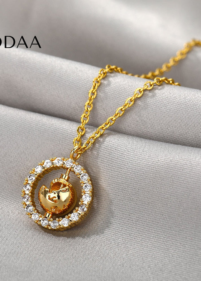 Dime Pendant Necklace | Gold Zirconia Chain - Gold - Necklaces