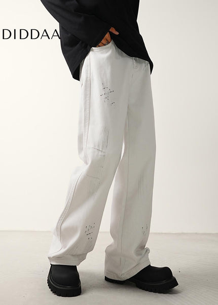 Dirty Distressed Loose Wide-Leg Jeans for Men - Men’s Jeans