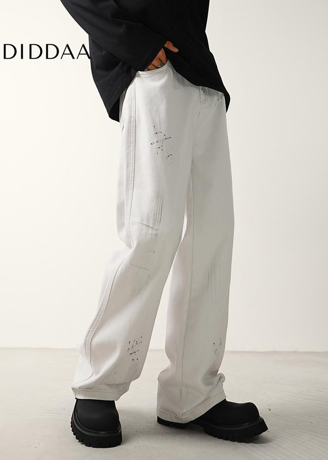 Dirty Distressed Loose Wide-Leg Jeans for Men - Men’s Jeans