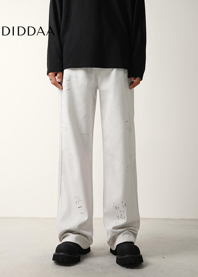 Dirty Distressed Loose Wide-Leg Jeans for Men - Men’s Jeans