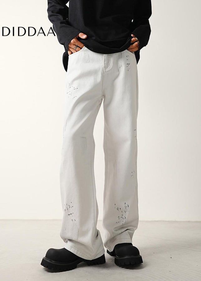 Dirty Distressed Loose Wide-Leg Jeans for Men - Men’s Jeans