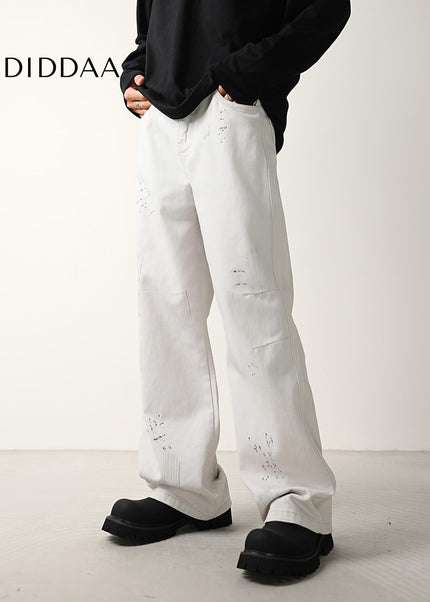 Dirty Distressed Loose Wide-Leg Jeans for Men - Men’s Jeans