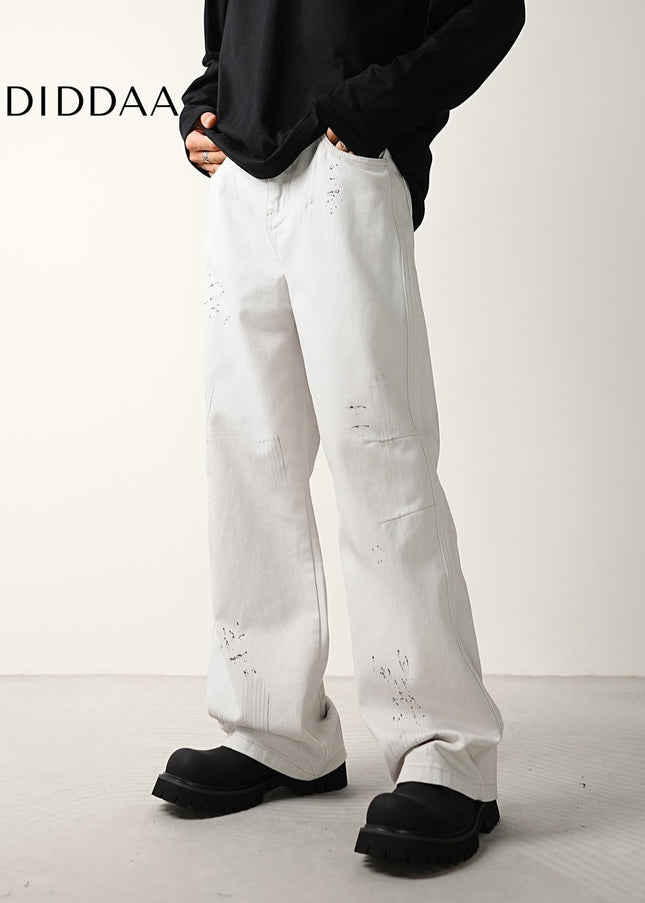 Dirty Distressed Loose Wide-Leg Jeans for Men - Men’s Jeans