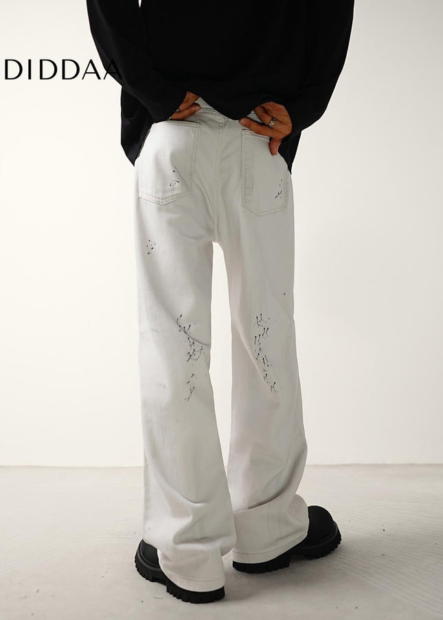 Dirty Distressed Loose Wide-Leg Jeans for Men - Men’s Jeans