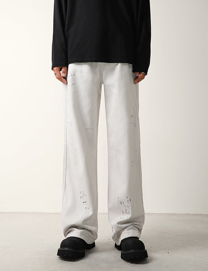 Dirty Distressed Loose Wide-Leg Jeans for Men - S / White - Men’s Jeans