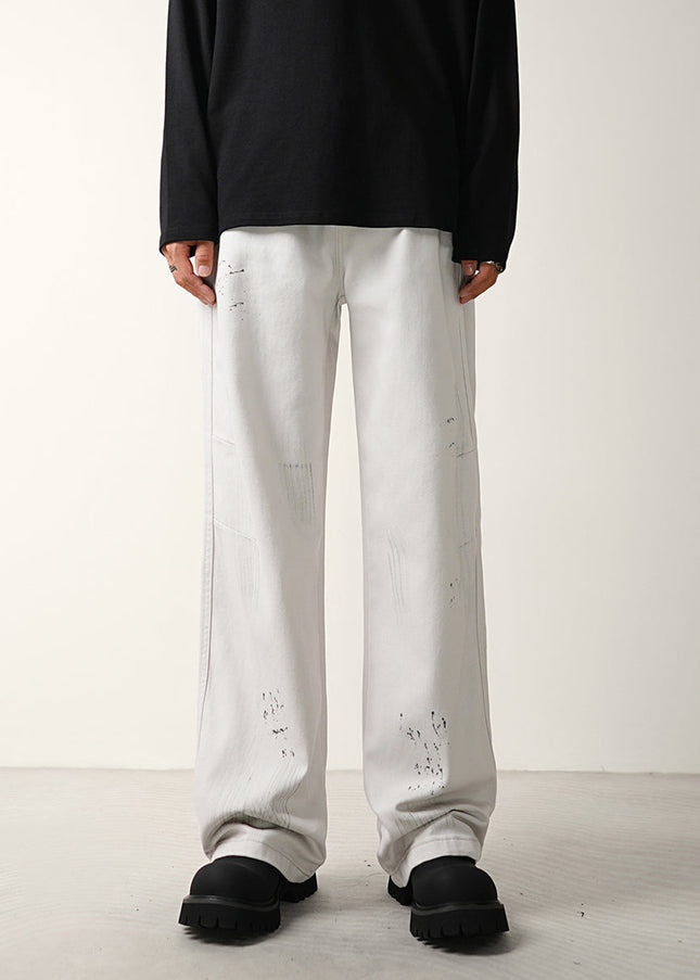 Dirty Distressed Loose Wide-Leg Jeans for Men - S / White - Men’s Jeans