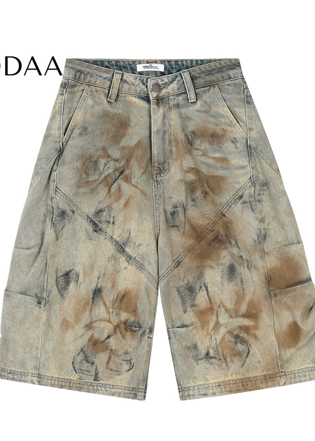 Dirty Dyed Distressed Wasteland Wide-Leg Cropped Pants - S / Brown - Women’s Jeans