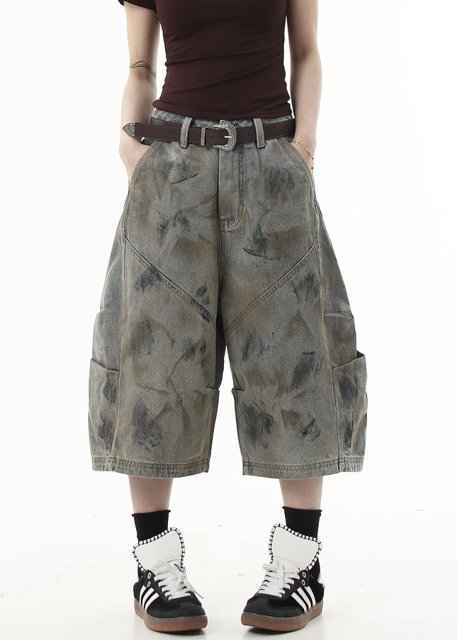 Dirty Dyed Distressed Wasteland Wide-Leg Cropped Pants - Women’s Jeans