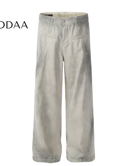Dirty White Deconstructed Wide Leg Jeans for Men - Grey / S - Men’s Jeans
