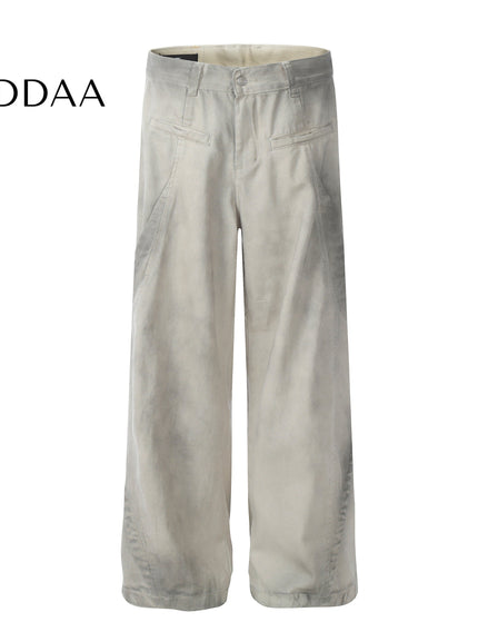 Dirty White Deconstructed Wide Leg Jeans for Men - Grey / S - Men’s Jeans