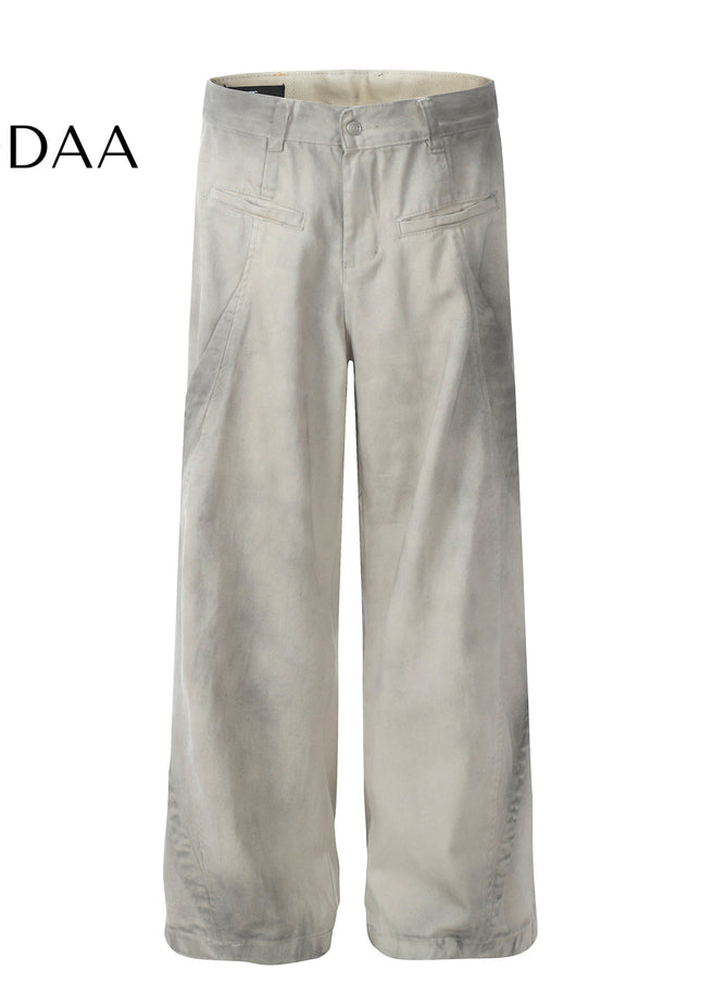 Dirty White Deconstructed Wide Leg Jeans for Men - Grey / S - Men’s Jeans