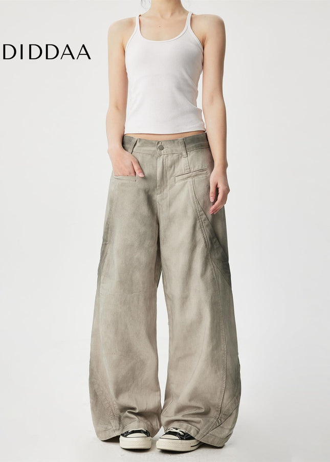 Dirty White Deconstructed Wide Leg Jeans for Men - Men’s Jeans