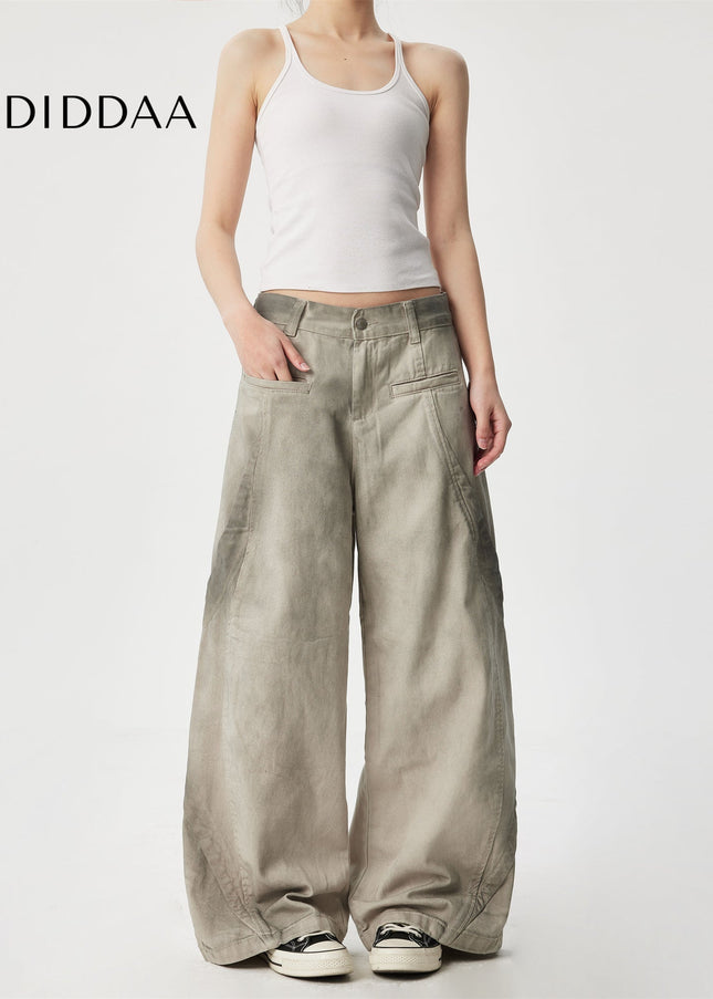 Dirty White Deconstructed Wide Leg Jeans for Men - Men’s Jeans