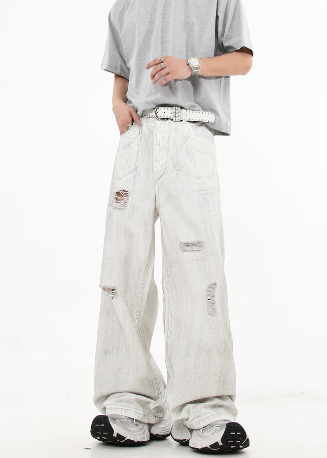 Dirty White Distressed Ripped Jeans for Men - Women’s Jeans