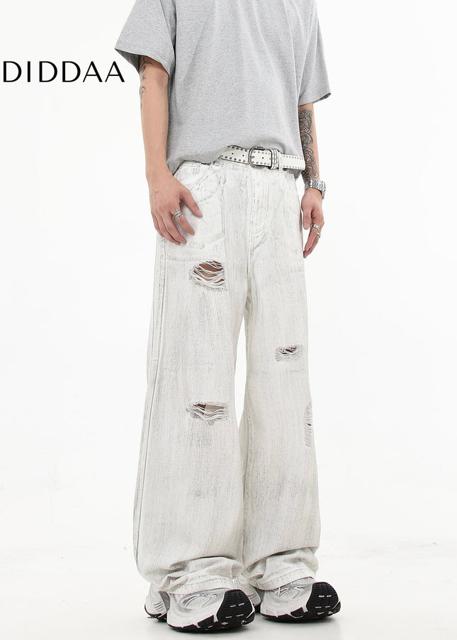 Dirty White Distressed Ripped Jeans for Men - Women’s Jeans