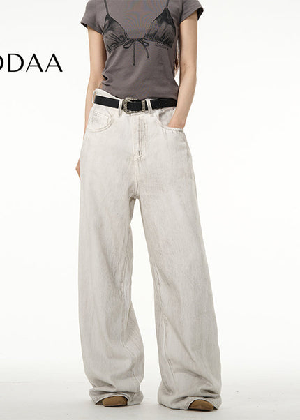 Dirty White Tie-Dye Loose Straight Jeans for Men - S / White - Women’s Jeans