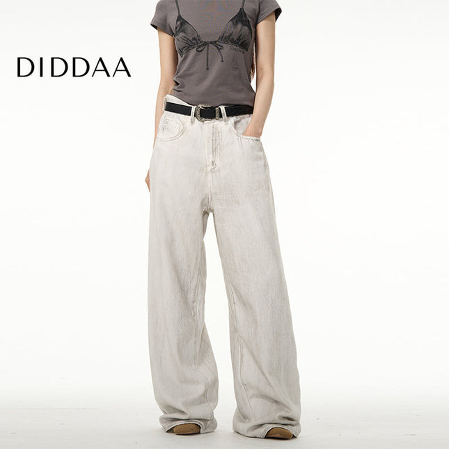 Dirty White Tie-Dye Loose Straight Jeans for Men - S / White - Women’s Jeans
