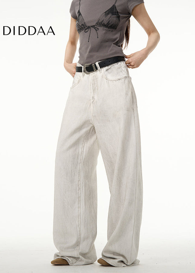 Dirty White Tie-Dye Loose Straight Jeans for Men - Women’s Jeans