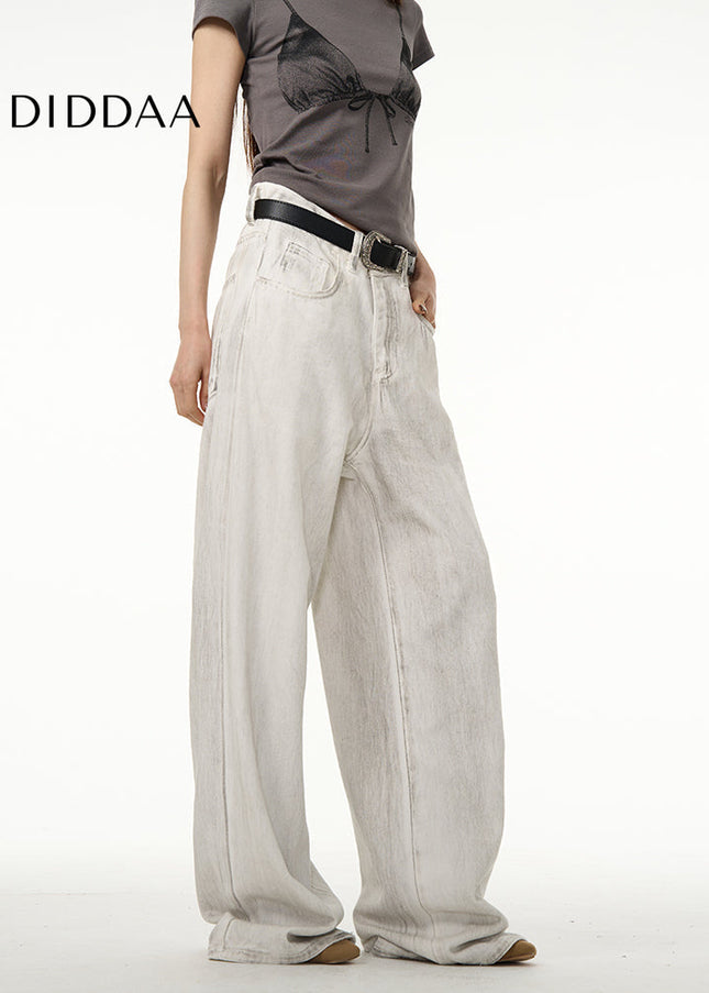 Dirty White Tie-Dye Loose Straight Jeans for Men - Women’s Jeans