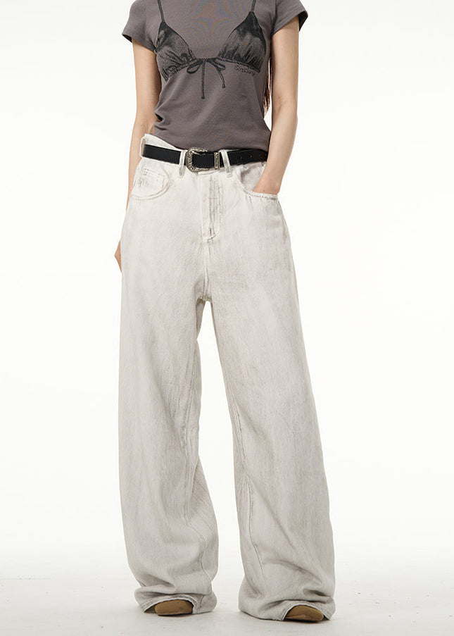 Dirty White Tie-Dye Loose Straight Jeans for Men - Women’s Jeans