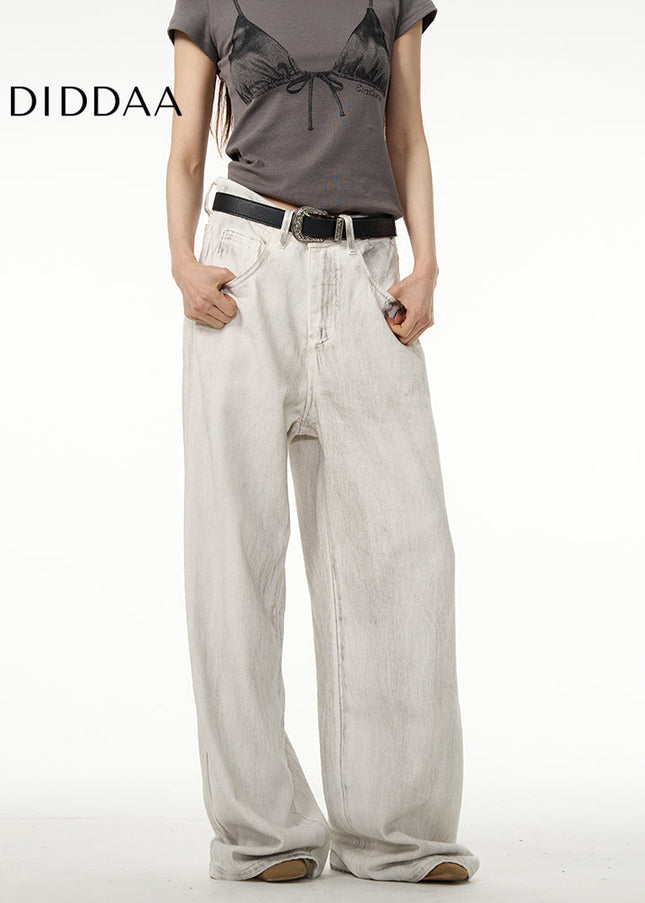 Dirty White Tie-Dye Loose Straight Jeans for Men - Women’s Jeans