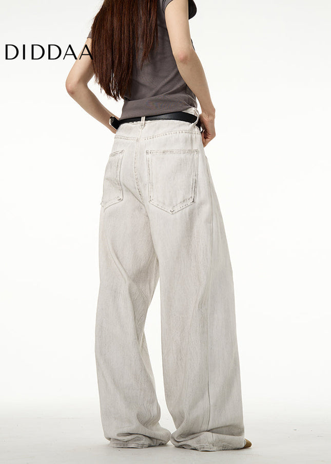 Dirty White Tie-Dye Loose Straight Jeans for Men - Women’s Jeans