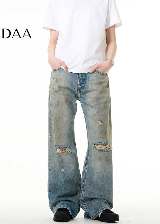 Distressed Blue Bootcut Jeans for Men and Women - S / Mid Blue - Men’s Jeans