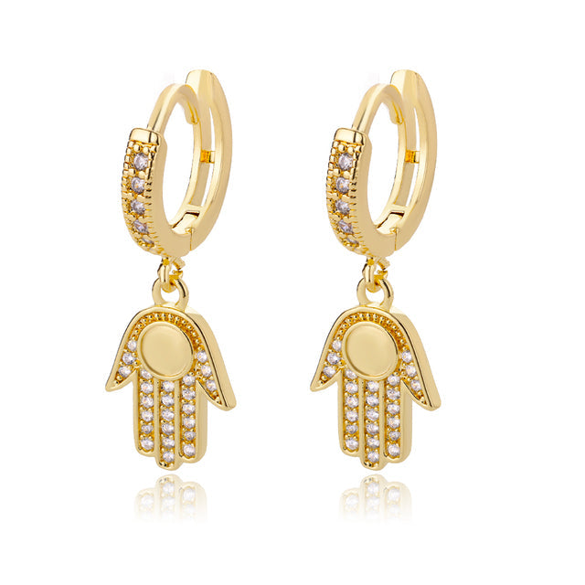 SOUVOIR 14K Gold Plated, Zirconia Earrings Dominica Earrings | Gold Zirconia Hands Hoop Earrings