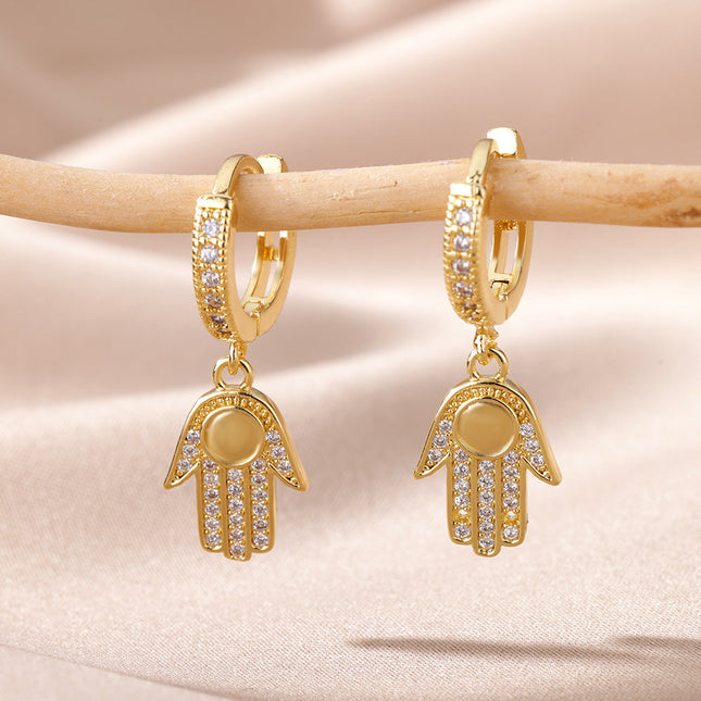 SOUVOIR 14K Gold Plated, Zirconia Earrings Dominica Earrings | Gold Zirconia Hands Hoop Earrings
