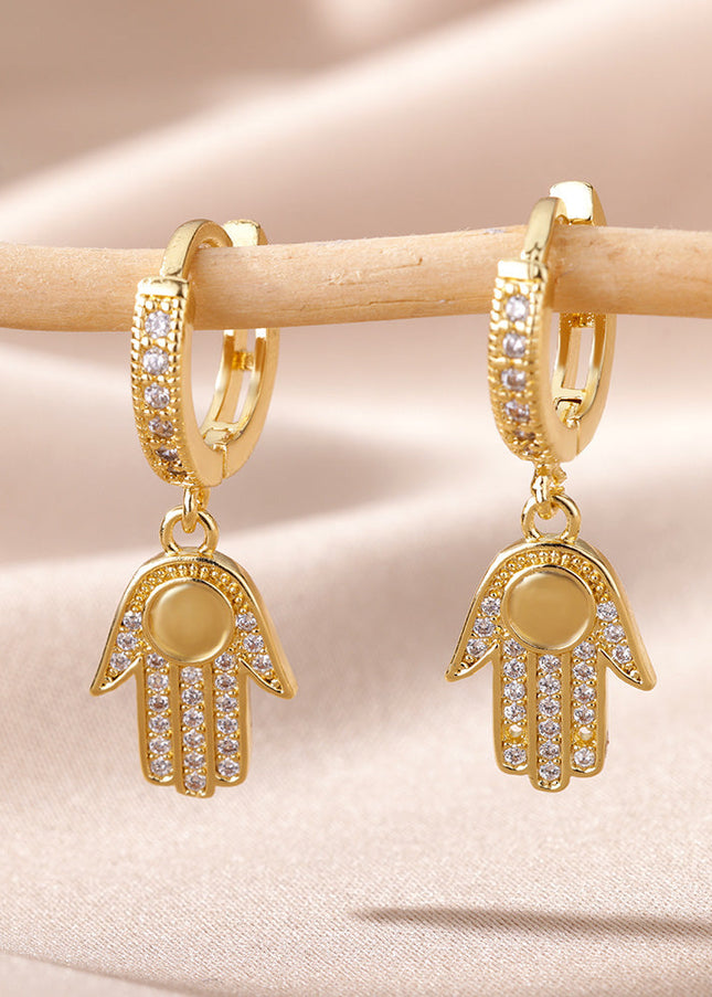 SOUVOIR 14K Gold Plated, Zirconia Earrings Dominica Earrings | Gold Zirconia Hands Hoop Earrings