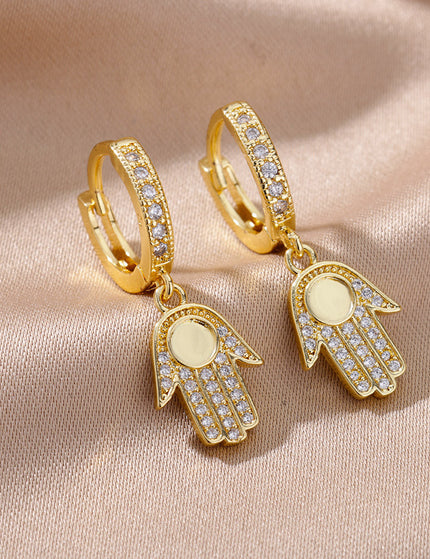 SOUVOIR Gold 14K Gold Plated, Zirconia Earrings Dominica Earrings | Gold Zirconia Hands Hoop Earrings