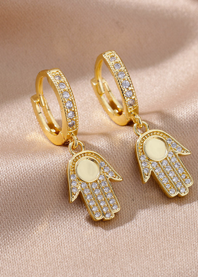SOUVOIR Gold 14K Gold Plated, Zirconia Earrings Dominica Earrings | Gold Zirconia Hands Hoop Earrings