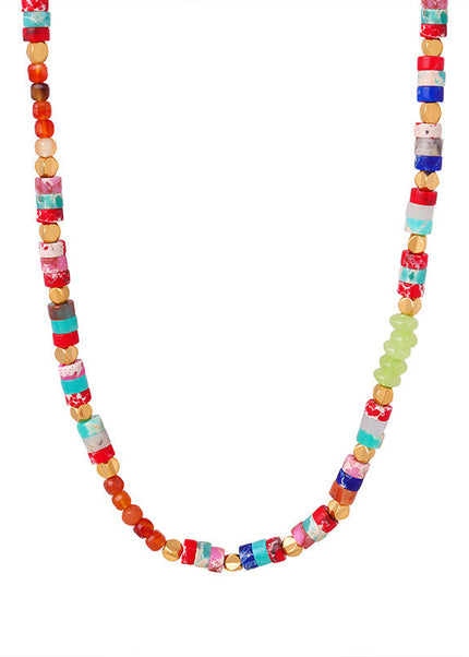 European and American cross-border bohemian dopamine retro color natural stone abacus beads handmade beaded necklace jewelry women