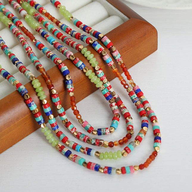 European and American cross-border bohemian dopamine retro color natural stone abacus beads handmade beaded necklace jewelry women