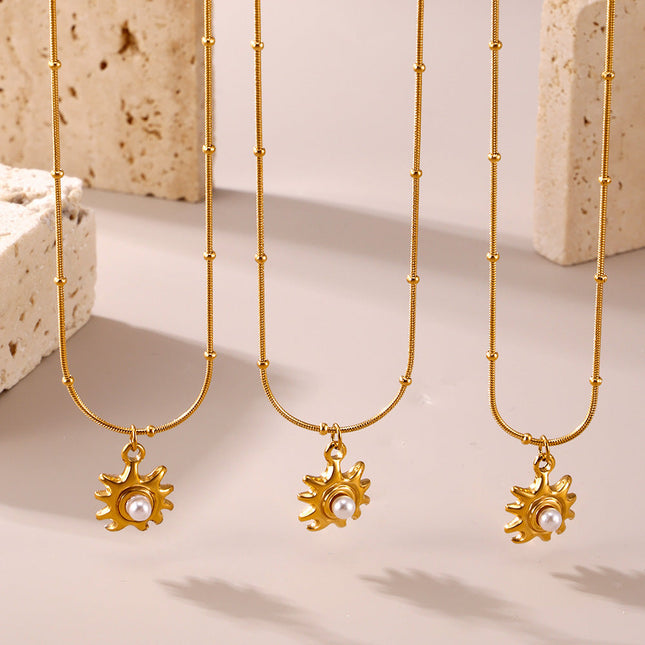 Mystery Li Sunflower Shell Beads Clavicle Necklace Jewelry Stainless Steel Plated 18K Real Gold Non-fading Jewelry Spot Wholesale