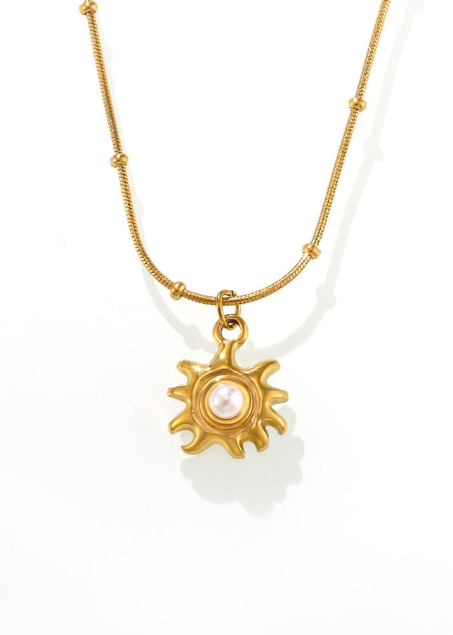 Mystery Li Sunflower Shell Beads Clavicle Necklace Jewelry Stainless Steel Plated 18K Real Gold Non-fading Jewelry Spot Wholesale