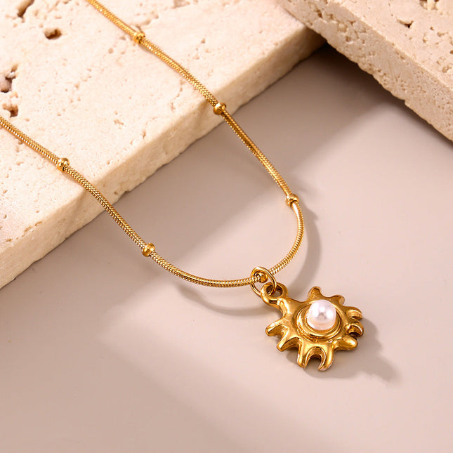 Mystery Li Sunflower Shell Beads Clavicle Necklace Jewelry Stainless Steel Plated 18K Real Gold Non-fading Jewelry Spot Wholesale