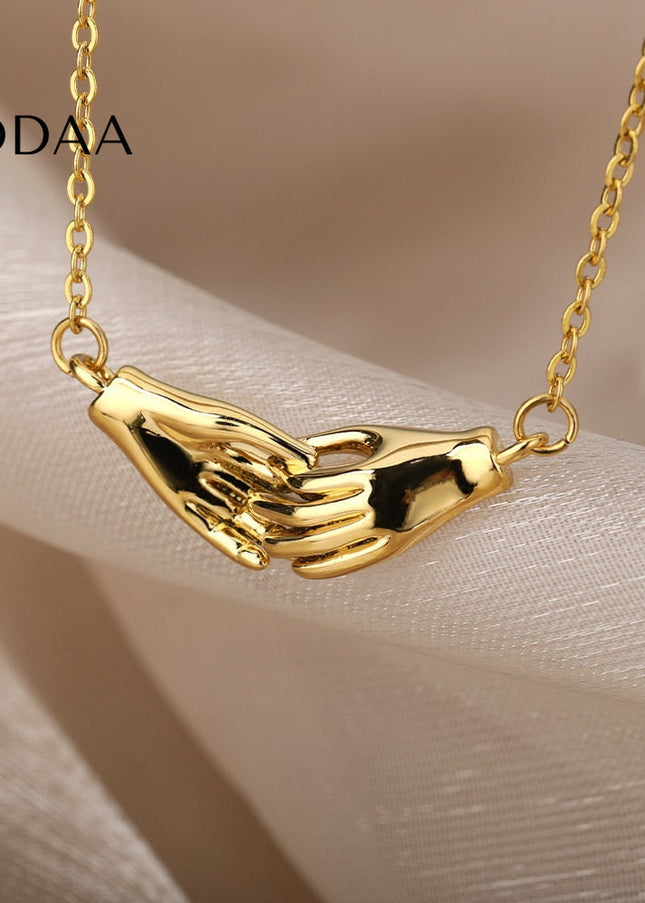 Douce Pendant Necklace | Gold Silver Holding Hands Chain - Necklaces