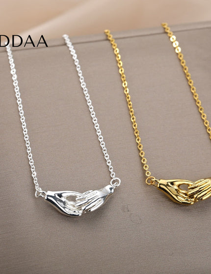 Douce Pendant Necklace | Gold Silver Holding Hands Chain - Silver - Necklaces