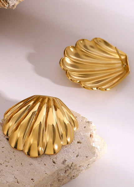 Jieding European and American stainless steel chubby shell earrings 18k gold premium niche stud earrings cross-border earrings