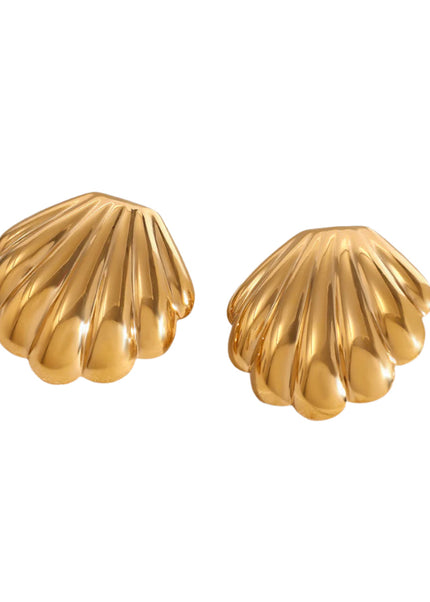 Jieding European and American stainless steel chubby shell earrings 18k gold premium niche stud earrings cross-border earrings