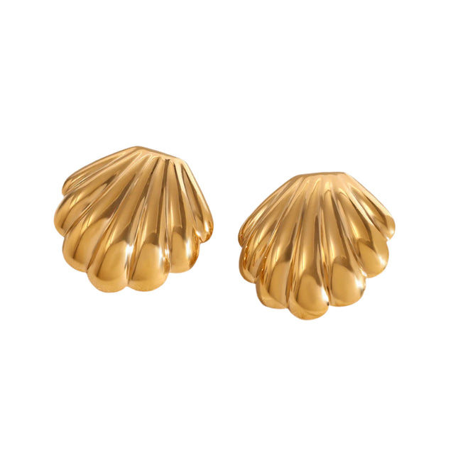 Jieding European and American stainless steel chubby shell earrings 18k gold premium niche stud earrings cross-border earrings