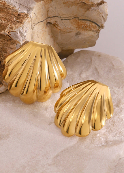 Jieding European and American stainless steel chubby shell earrings 18k gold premium niche stud earrings cross-border earrings