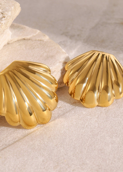 Jieding European and American stainless steel chubby shell earrings 18k gold premium niche stud earrings cross-border earrings