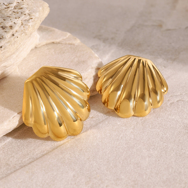 Jieding European and American stainless steel chubby shell earrings 18k gold premium niche stud earrings cross-border earrings