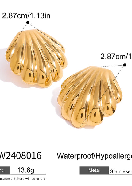 Jieding European and American stainless steel chubby shell earrings 18k gold premium niche stud earrings cross-border earrings