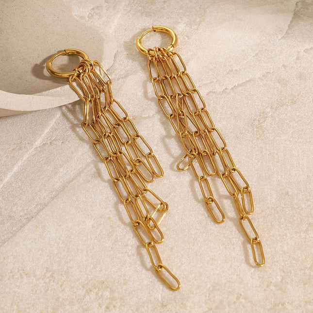 Jieding European and American stainless steel tassel earrings have a sense of luxury, light luxury earrings, titanium steel, non-fading ear jewelry, cross-border